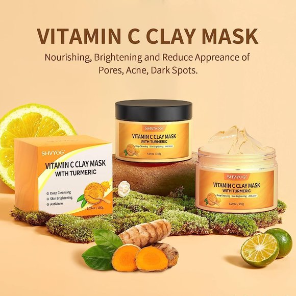 SHVYOG Turmeric Vitamin C Clay Mask, Facial Mask with Kaolin Clay and Turmeric - Picture 3 of 6